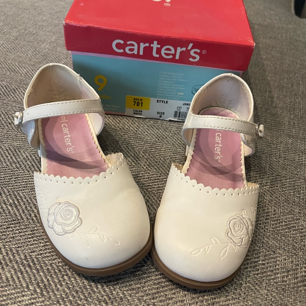 Carter’s White Dress Shoes. Velcro closure. Size Toddler 9 worn once